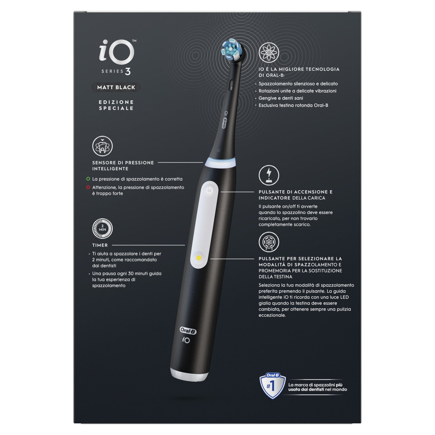 Oral-B Spazzolino Elettrico Ricaricabile iO 3 Nero, 1 Testina Di Ricambio, 1 Custodia Da Viaggio. 1 Spazzolino