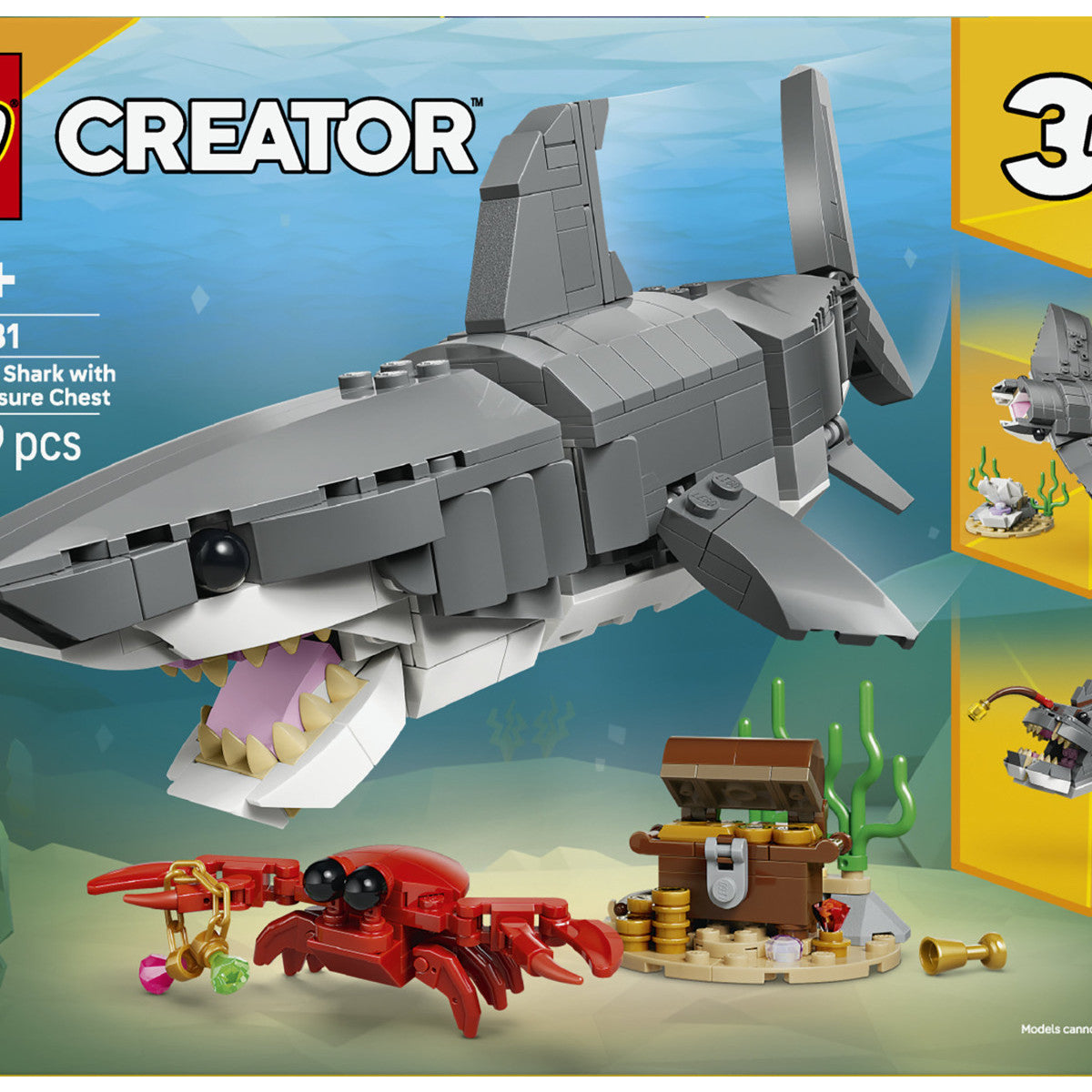 LEGO Creator 3 in 1 Squalo con Scrigno del Tesoro 31381 Set da Costruzione 379 Pezzi dai 8 Anni