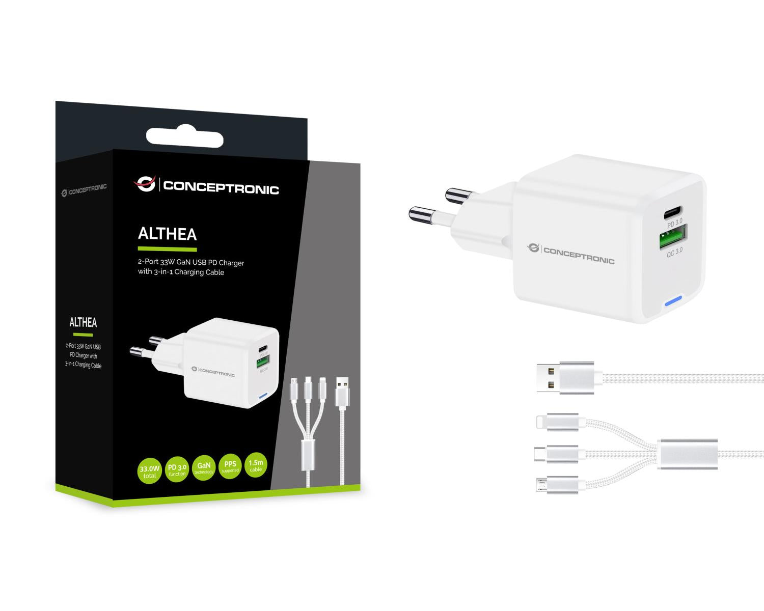 Conceptronic ALTHEA16W Caricabatterie per dispositivi mobili Universale Bianco AC Ricarica rapida Interno
