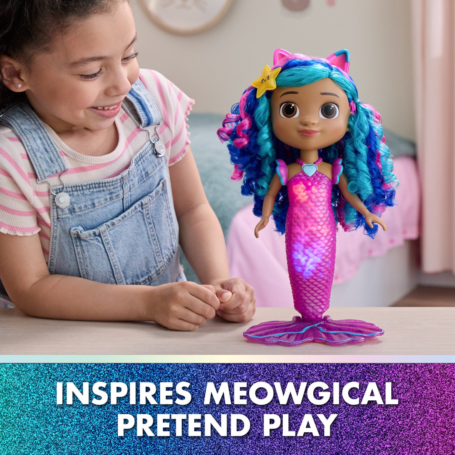Gabby's Dollhouse The Movie Sirena Gabby che canta e si illumina, Bambola Sirena Impermeabile con Luci e Suoni Giocattolo per Bambine e Bambini dai 3 anni in su