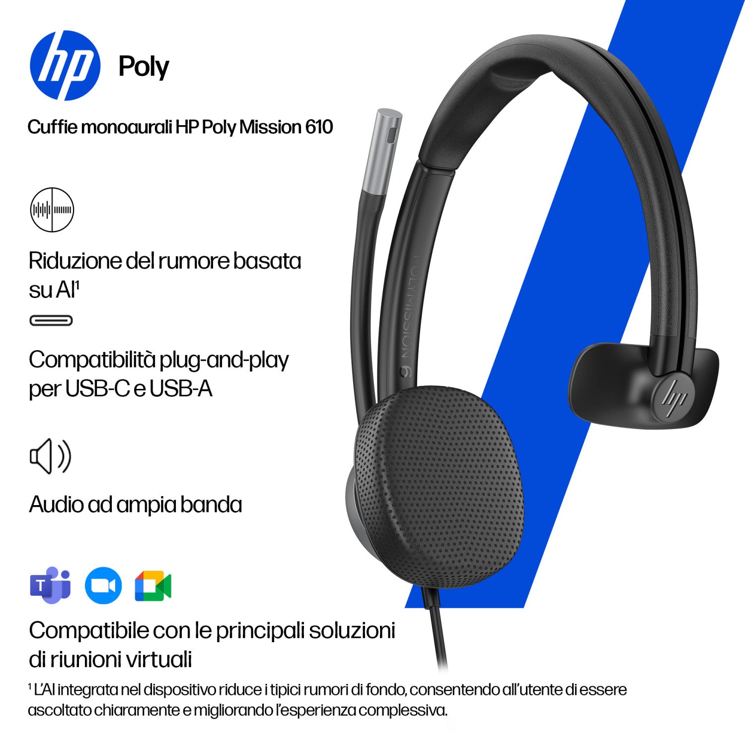 HP Poly Cuffie cablate stereo Mission 625 USB