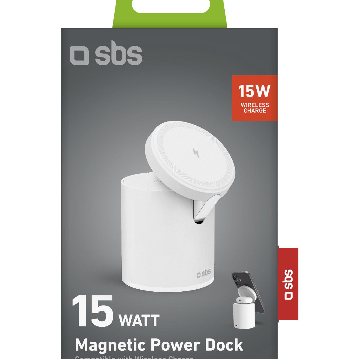 SBS TEWIRMAGFOLD2IN1 Caricabatterie per dispositivi mobili Auricolare, Smartphone Bianco USB Carica wireless Ricarica rapida Interno