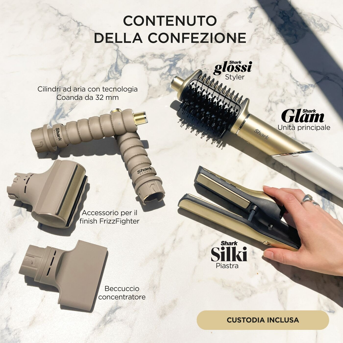 Shark HD6051SEU Glam by Flexstyle Set completo con accessorio Anticrespo 5 in 1 Multistyler