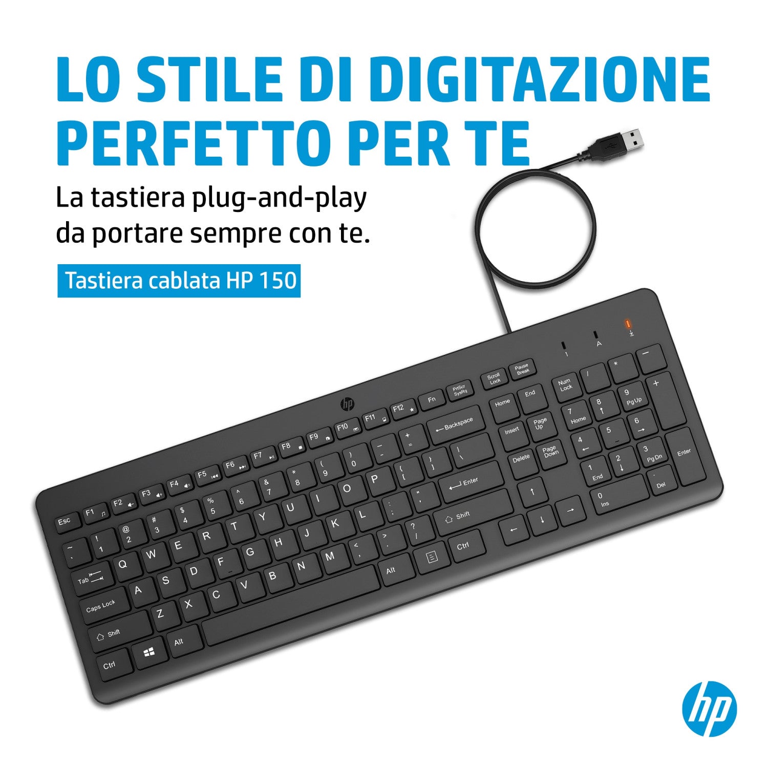 HP 150 Wired Keyboard tastiera USB Nero