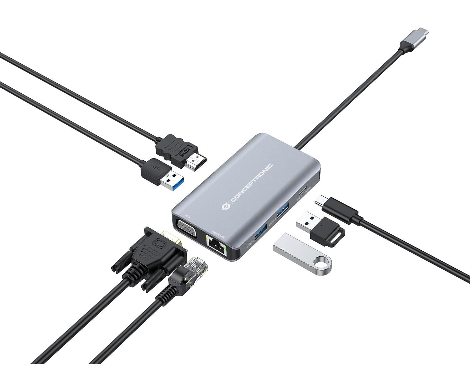 Conceptronic DONN21G replicatore di porte e docking station per laptop Cablato USB 3.2 Gen 1 (3.1 Gen 1) Type-C Grigio