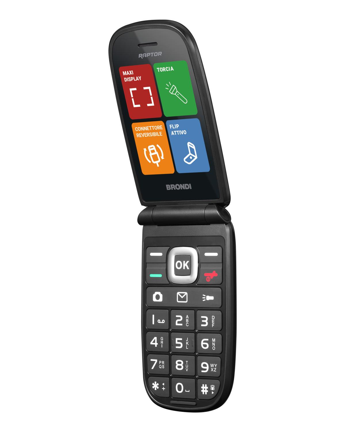 Brondi Raptor 7,11 cm (2.8") 106 g Nero, Metallico Telefono per anziani