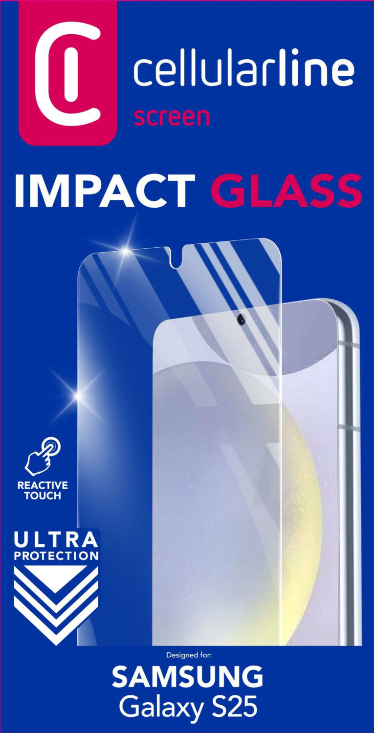 Cellularline Impact Glass - Galaxy S25 Vetro temperato sottile, resistente e super sensibile