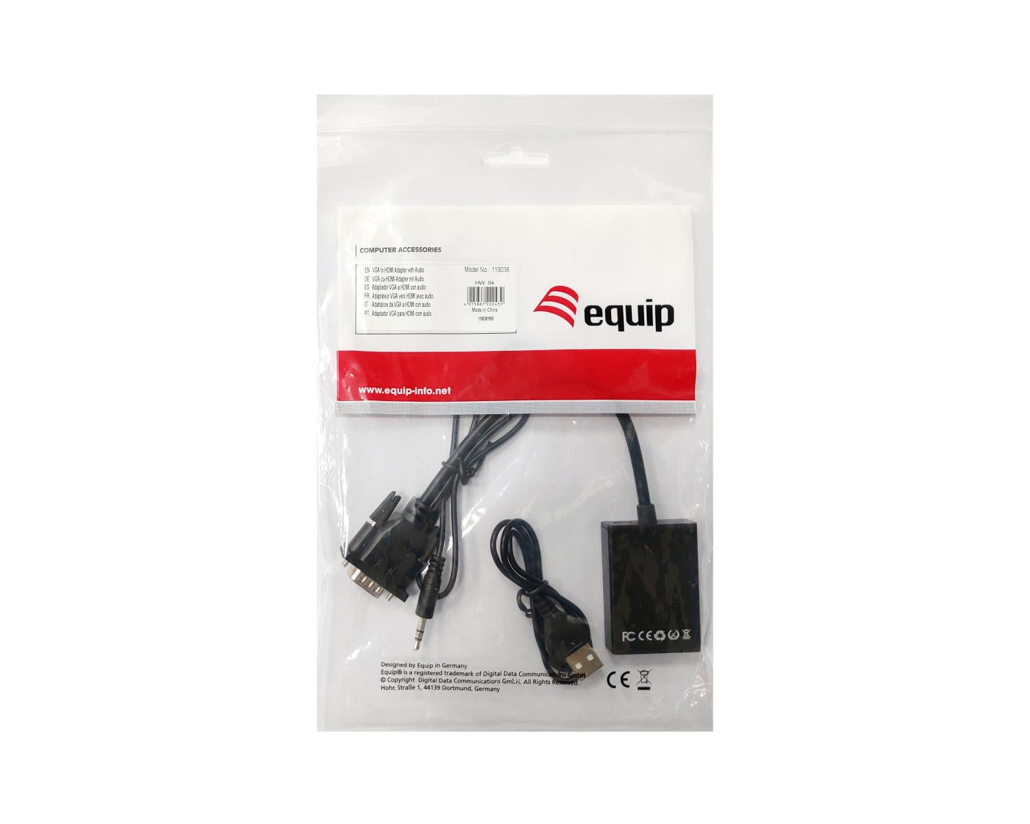 Equip 119038 cavo e adattatore video 0,2 m VGA (D-Sub) 3.5mm DVI-D USB Nero