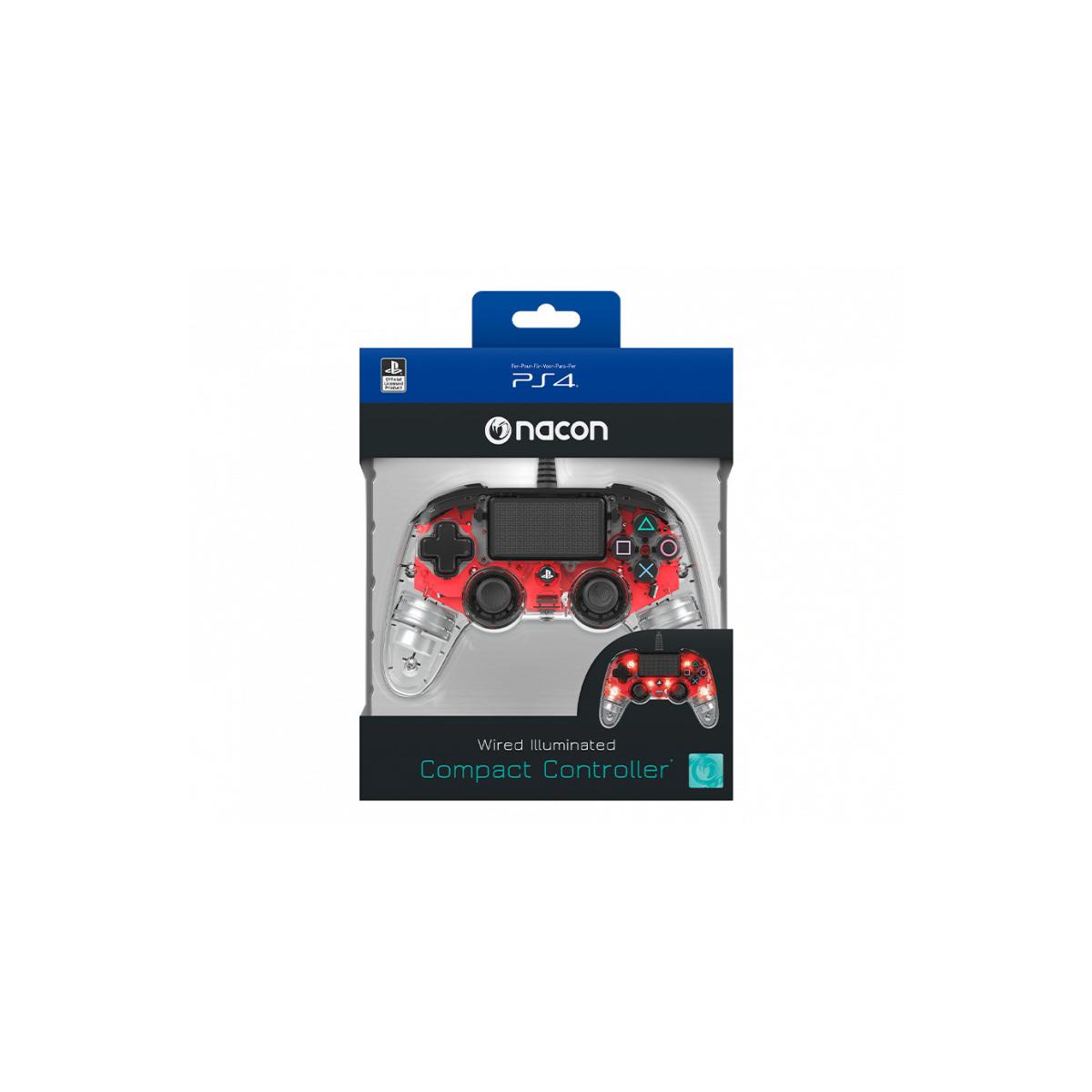 Nacon PS4OFCPADCLRED Compact Controller PS4 Ufficiale Sony PlayStation, Crystal Rosso