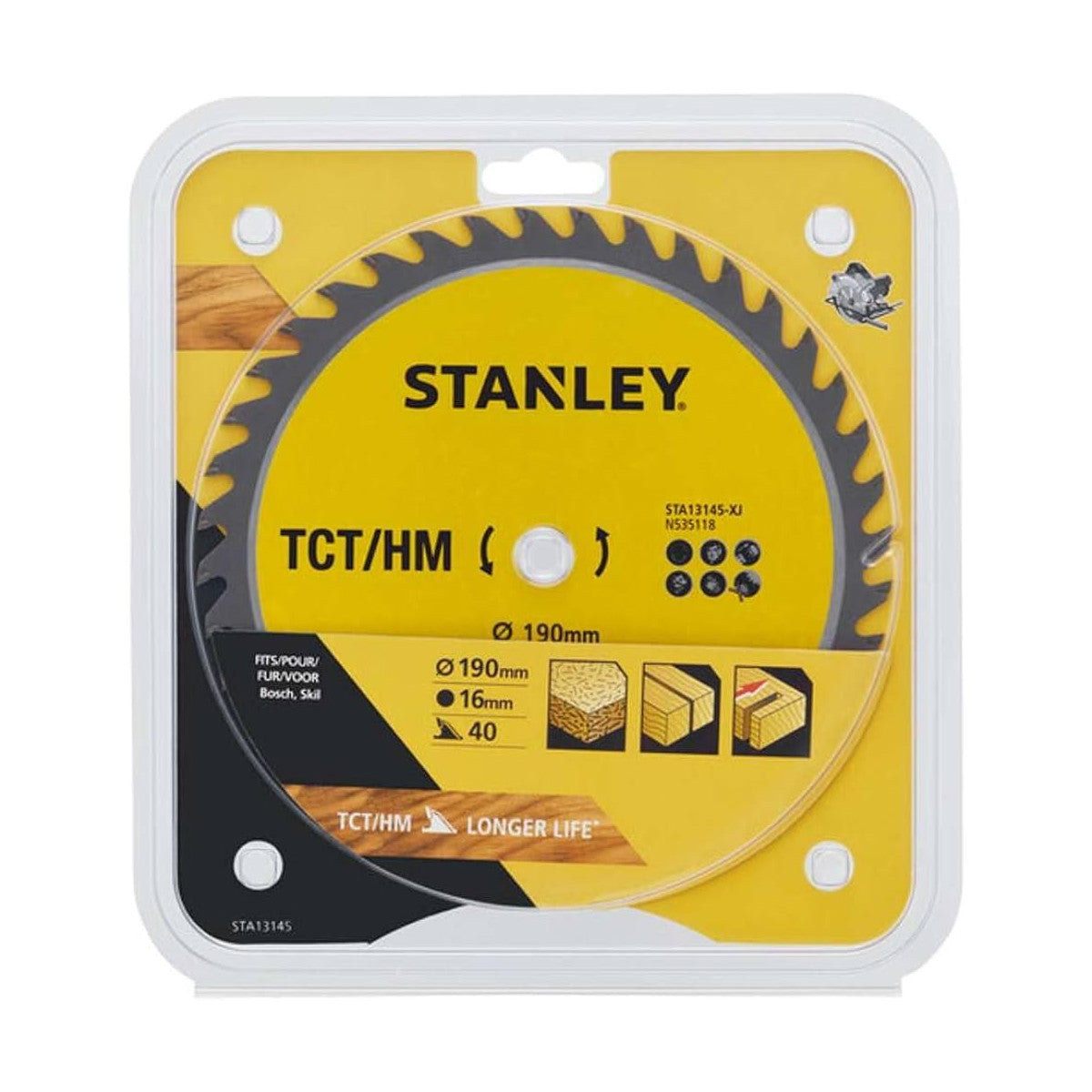 Stanley Lama per Sega Circolare TCT Semi-Temprato STA13145 190x16 mm 40 Denti