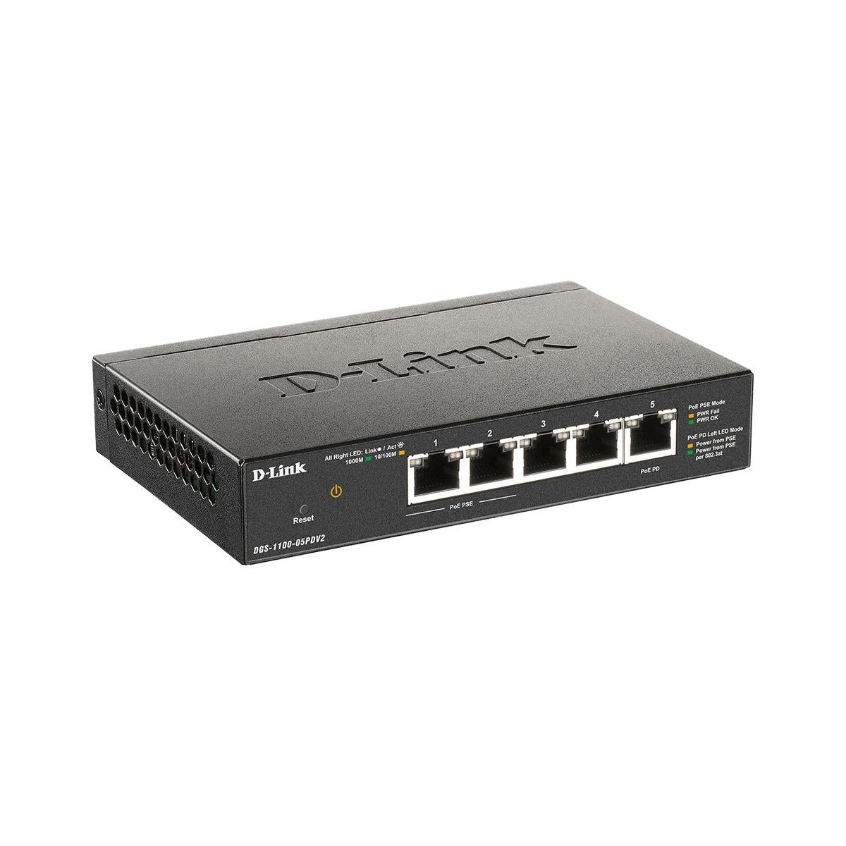 D-Link DGS-1100-05PDV2 switch di rete Gestito Gigabit Ethernet (10/100/1000) Supporto Power over Ethernet (PoE) Nero