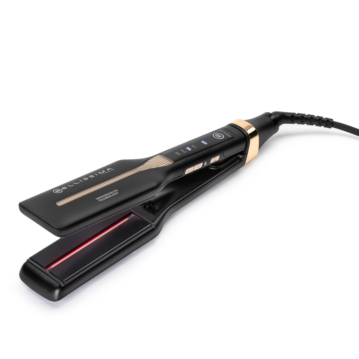 Bellissima Imetec Absolute, Piastra per capelli professionale con piastre 4XL, Infrarossi e tecnologia a ioni, Controllo del calore, Rivestimento in ceramica e cheratina, 4 Temperature, Beauty bag