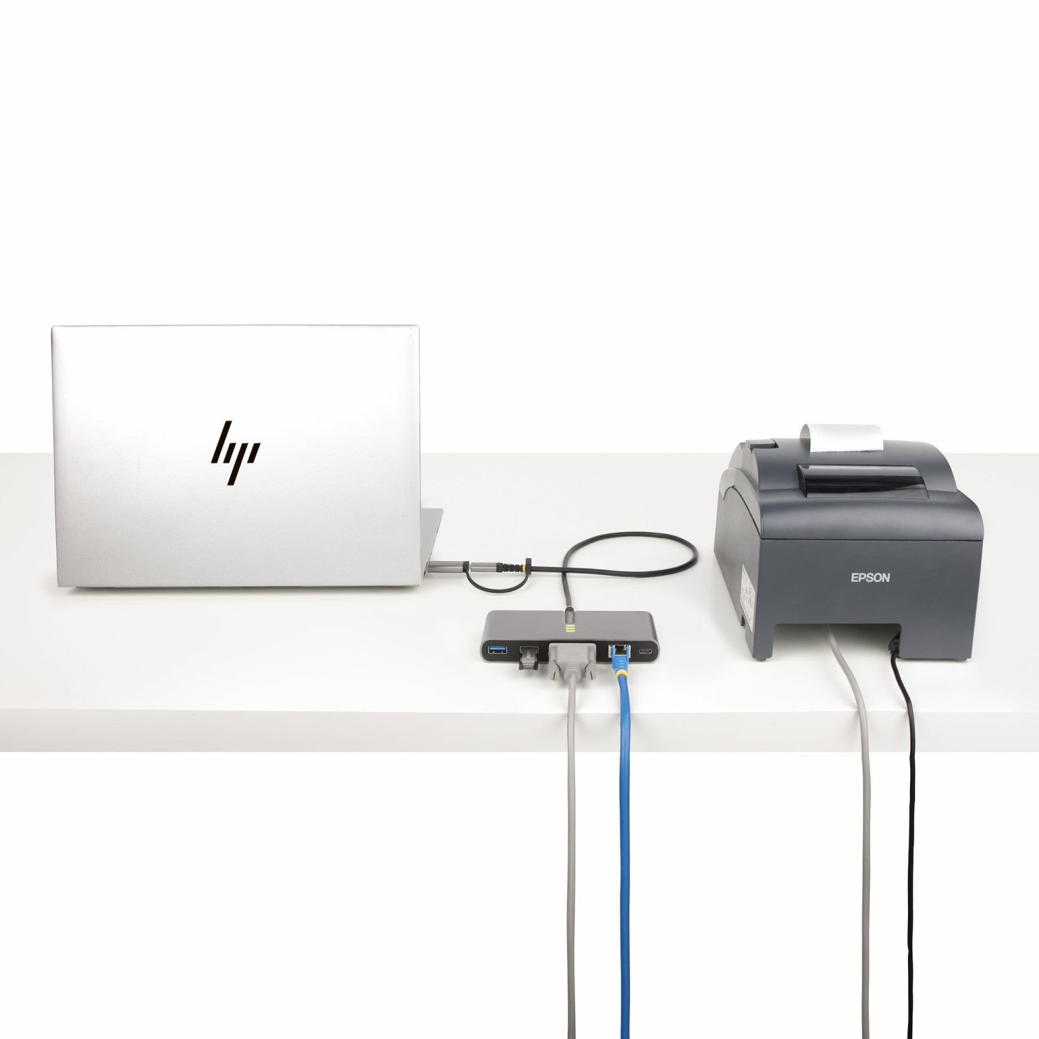 StarTech.com Hub USB-C a 2 porte con Ethernet e RS-232, dongle USB-C a USB-A collegato, 100W PD Pass-through, 2x USB-A 5Gbps, Gigabit Ethernet, RS232 seriale (FTDI)