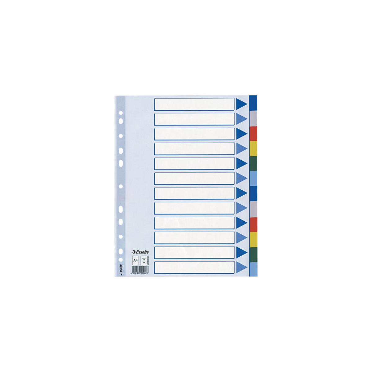 Esselte 15262 intercalare Indice a linguetta vuota Polipropilene (PP) Multicolore