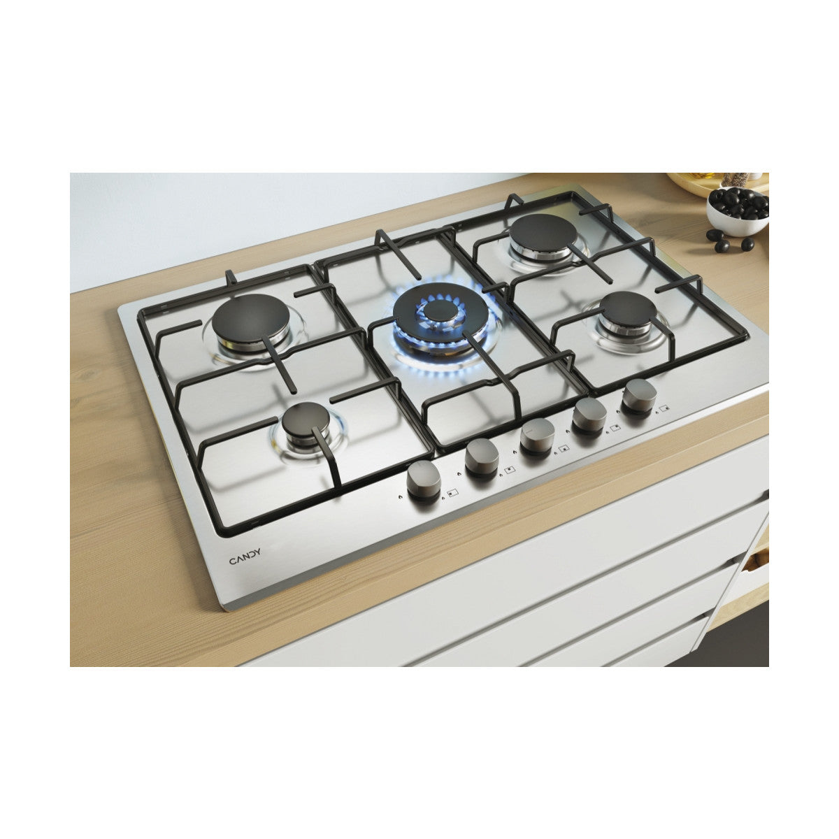 Candy Moderna CHW74WX piano cottura Acciaio inox Da incasso 75 cm Gas 5 Fornelli