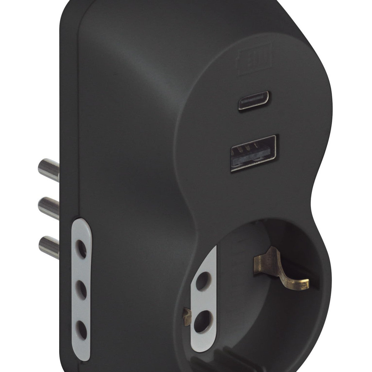BTicino Adattatore Advance B3 S3613GAC con Presa Schuko, 2 Prese 10A, USB-A e USB-C, 1500W, Antracite