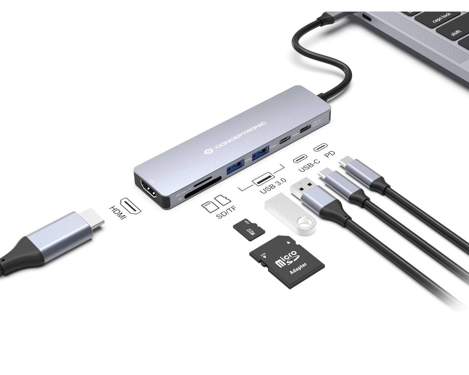 Conceptronic DONN28G replicatore di porte e docking station per laptop Cablato USB 3.2 Gen 1 (3.1 Gen 1) Type-C Grigio