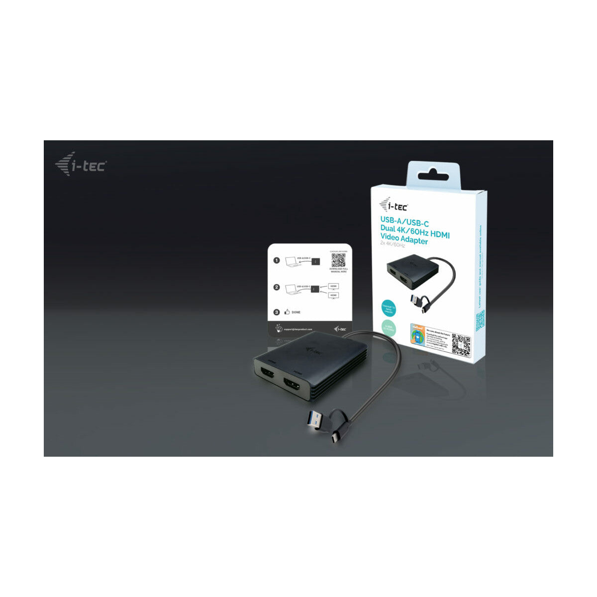 i-tec USB-A/USB-C Dual 4K/60 Hz HDMI Video Adapter