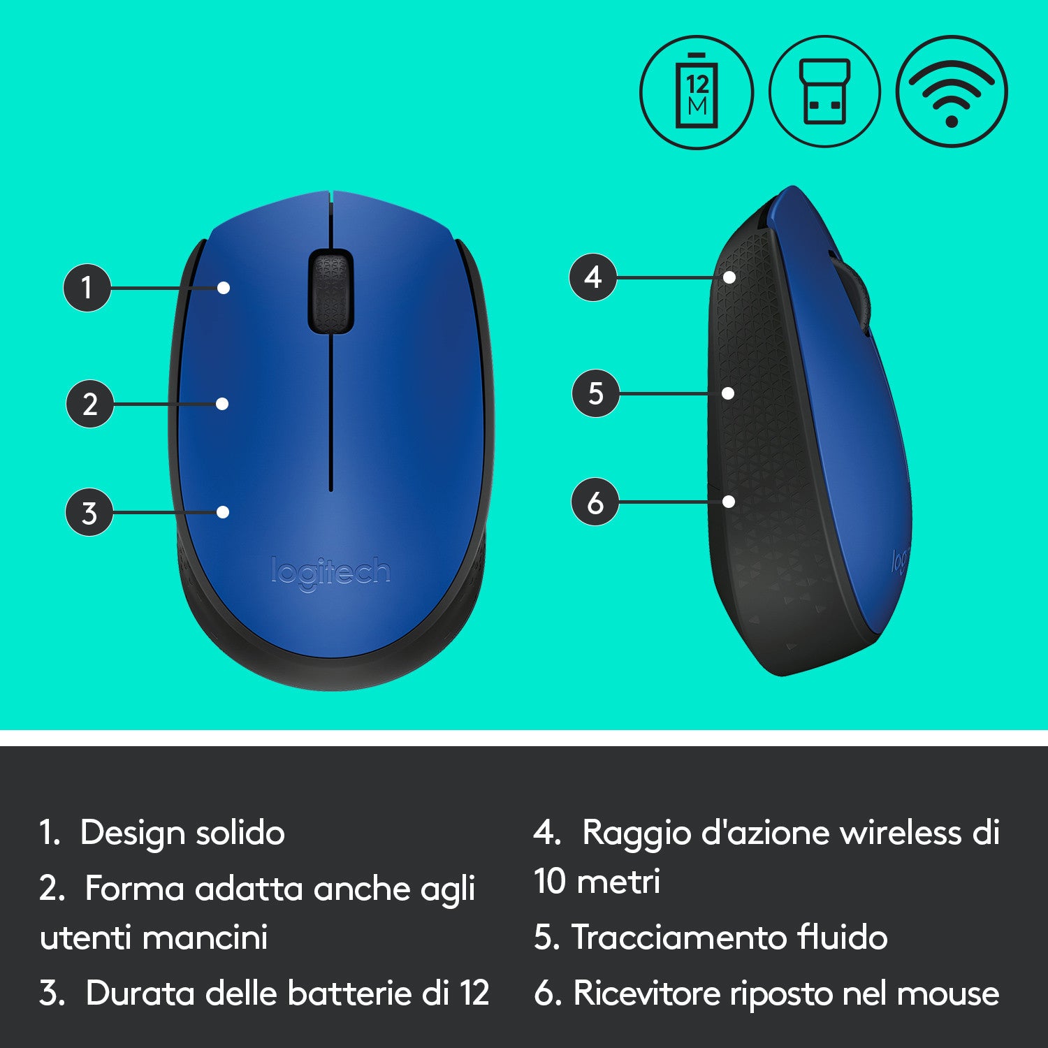 Logitech M171 mouse Ambidestro RF Wireless Ottico 1000 DPI