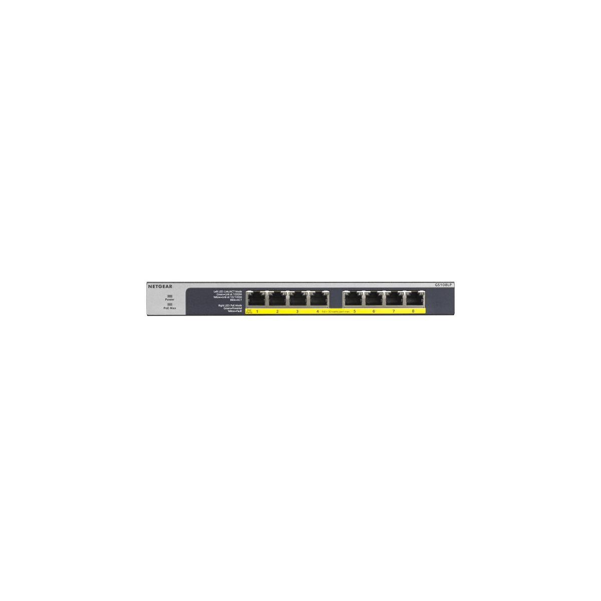 NETGEAR GS108LP Non gestito Gigabit Ethernet (10/100/1000) Supporto Power over Ethernet (PoE) 1U Nero, Grigio
