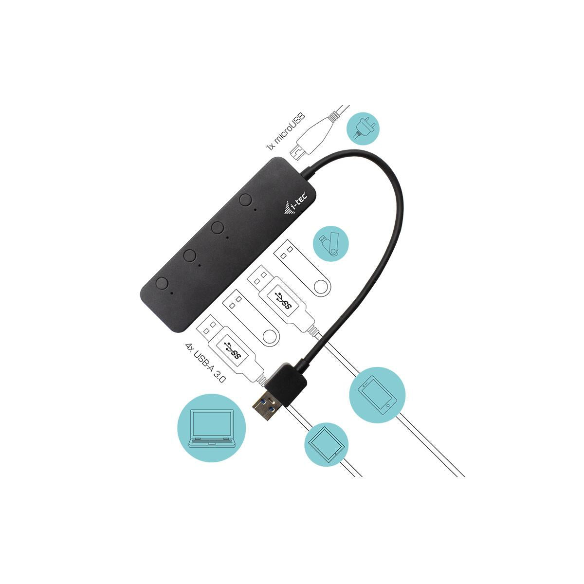 i-tec U3CHARGEHUB4 hub di interfaccia USB 3.2 Gen 1 (3.1 Gen 1) Type-A 5 Mbit/s Nero