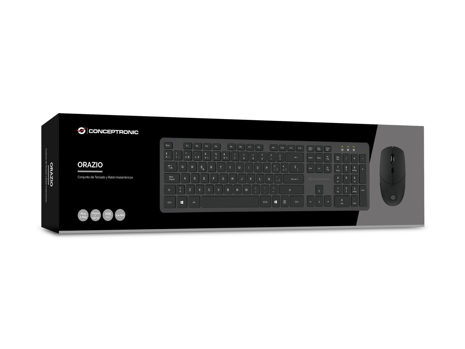 Conceptronic ORAZIO01ES tastiera Mouse incluso Ufficio RF Wireless QWERTY Spagnolo Nero