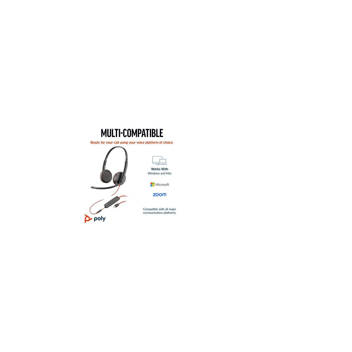 Cuffie Poly Blackwire 3225 stereo USB-C spinotto da 3,5 mm adattatore USB-C/A