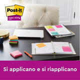 Post-It Foglietti Super Sticky Playful 655-6SS-PLAY - 76x127 mm - 6 Blocchetti da 90 Fogli - Colori Assortiti