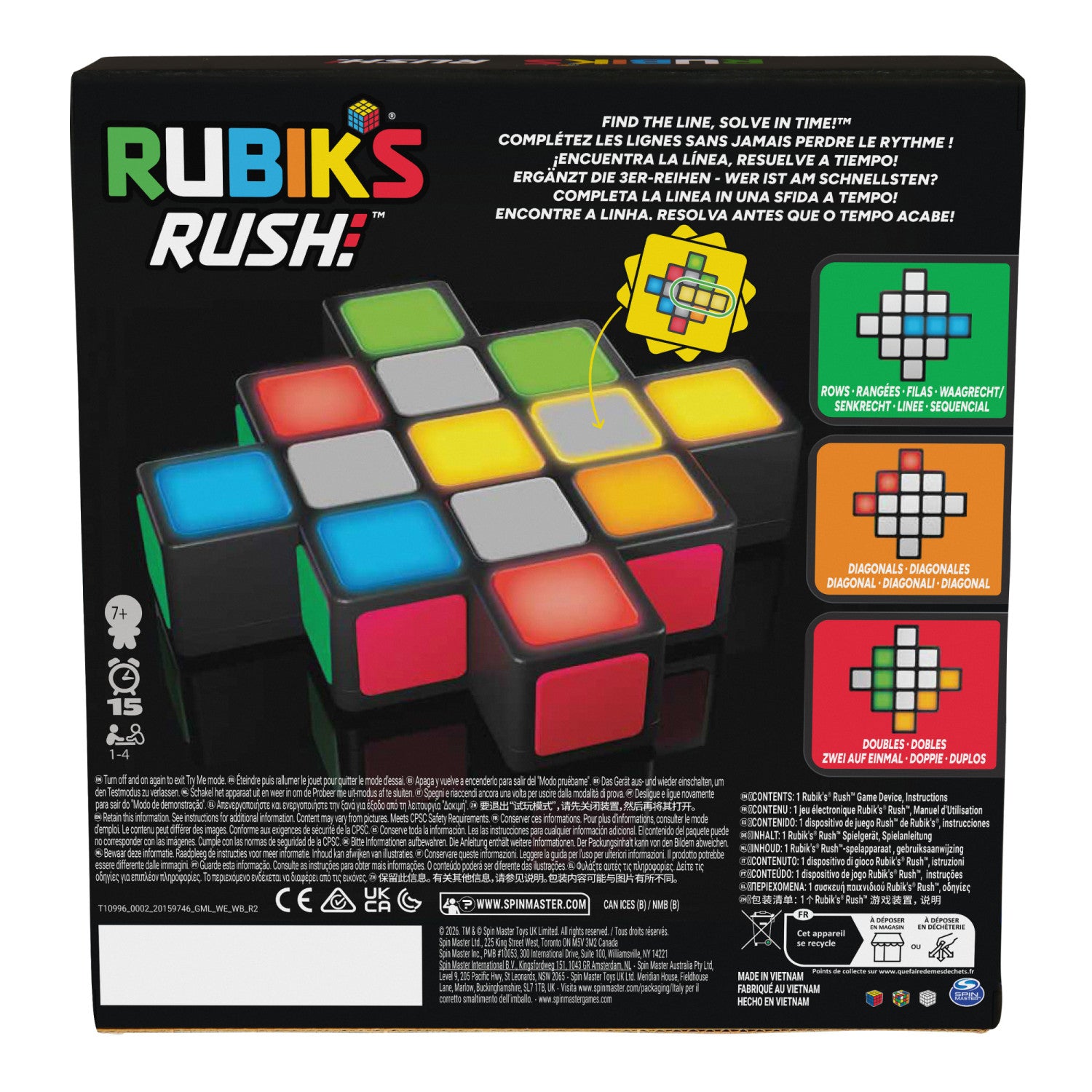 Rubik s Rush, Gioco Elettronico di Velocità e Luci, Rompicapo Interattivo Multigiocatore 1-4 Persone, Sfida di Abbinamento Colori e Memoria, Giocattolo STEM per Bambini e Adulti, Età 7