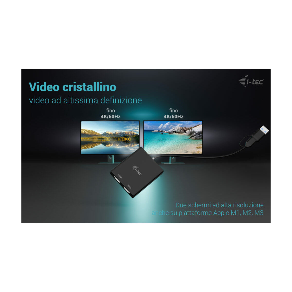 i-tec USB-A/USB-C Dual 4K/60 Hz HDMI Video Adapter