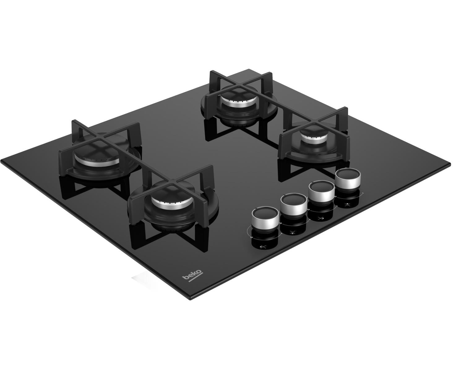 Beko Piano cottura a gas HILG64225SB 60 cm comandi frontali griglie in ghisa semi-continue 4 bruciatori Cristallo nero