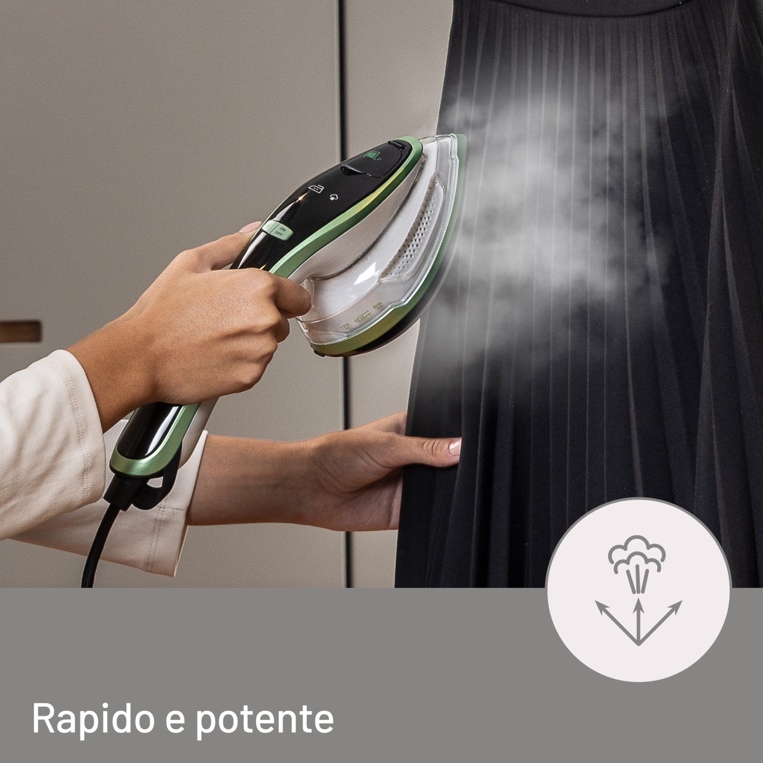 Imetec Steam Easy, ferro da stiro portatile verticale, stira in verticale e orizzontale, piastra ceramica, tripla regolazione di vapore e temperatura, display digitale, pronto in 30pollici, 1200 Watt