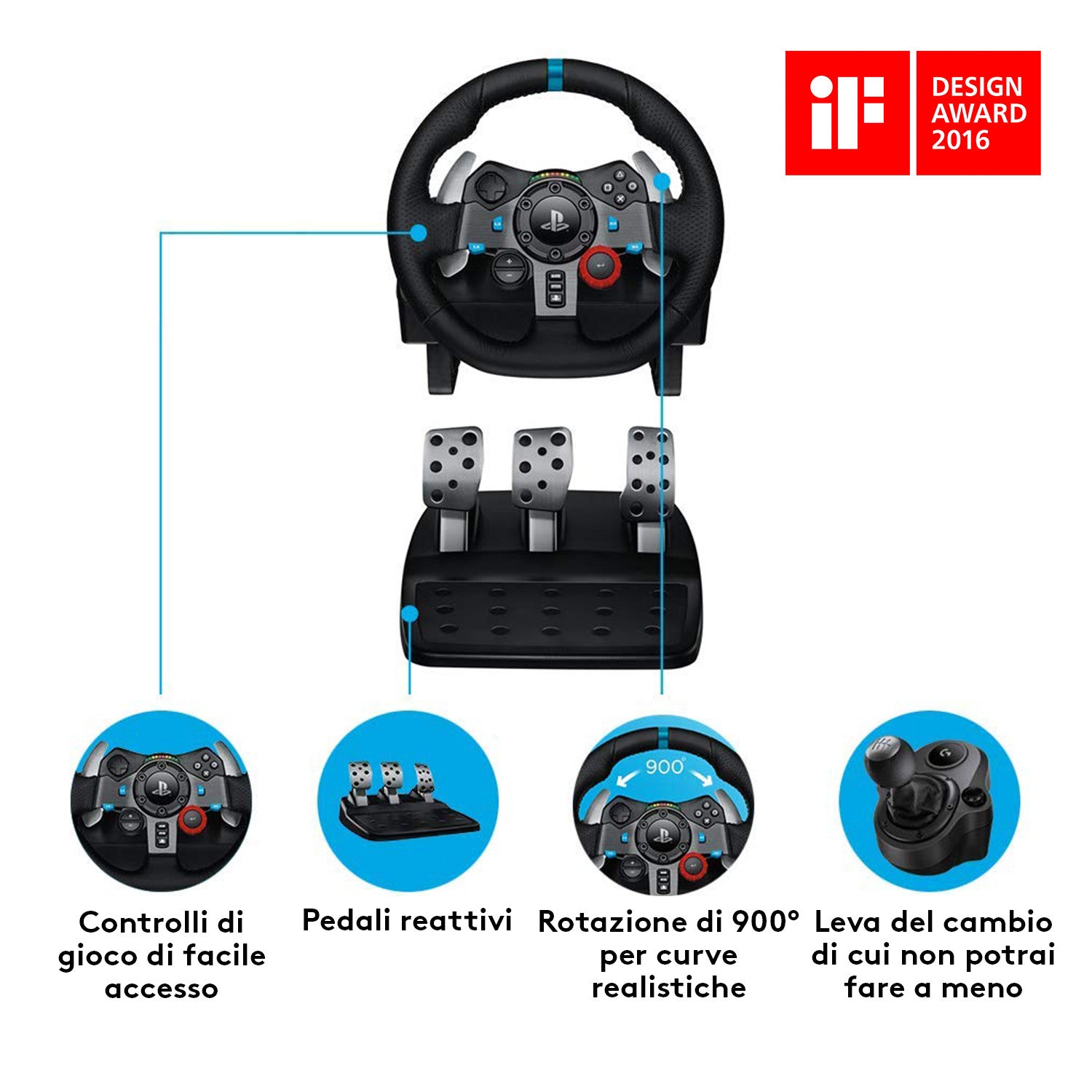 Logitech G29 Driving Force Racing Wheel Volante da Corsa Pedali Regolabili per PS5 PS4 PC Mac Nero