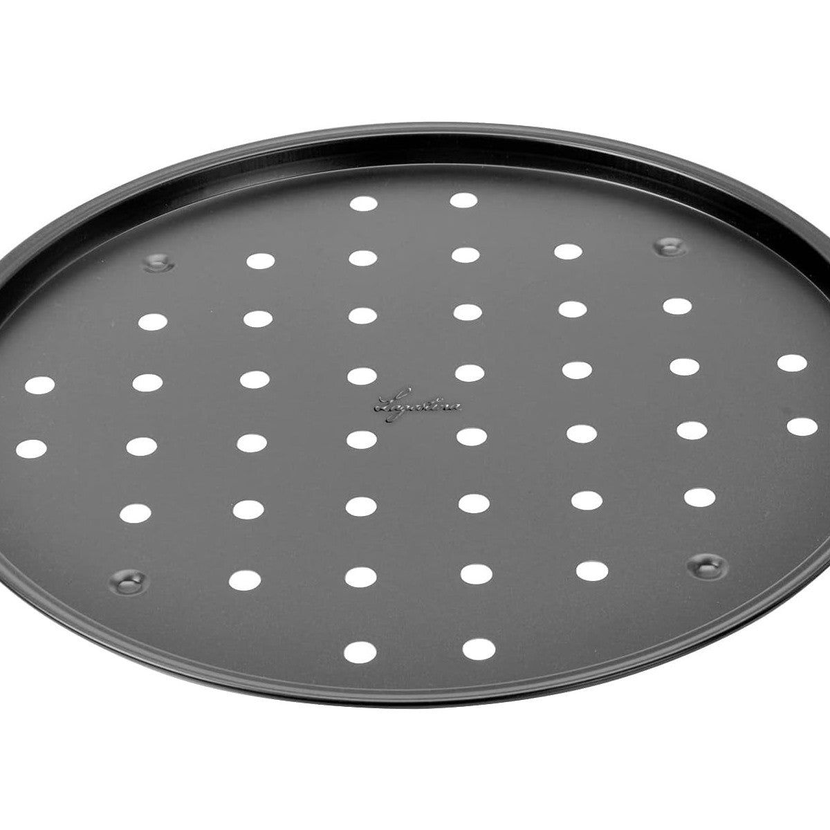 Lagostina Gustosa Teglia Pizza Forata in Acciaio Antiaderente per Forno, Nero, Diametro 32 Cm