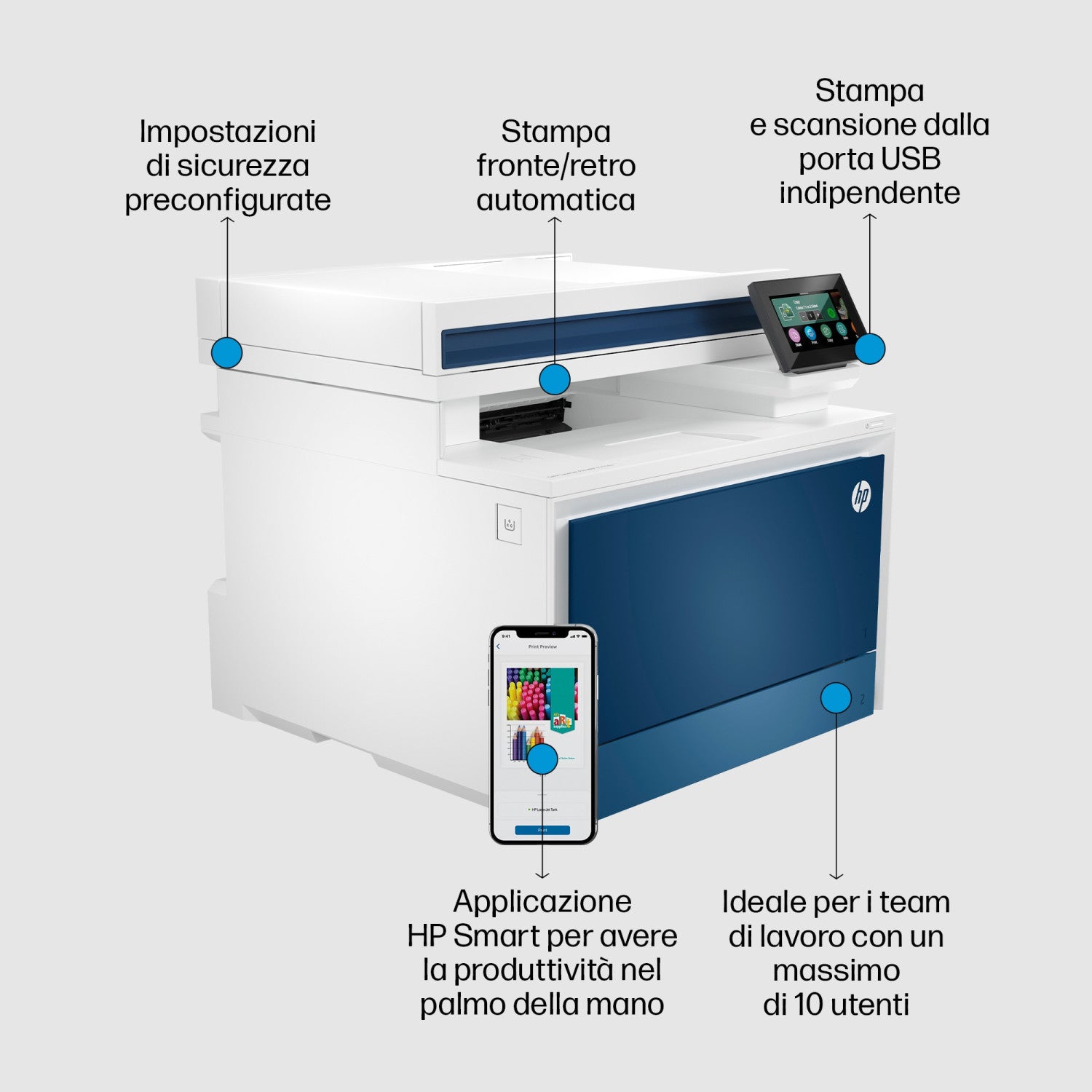 HP 4RA83F Stampante Color LaserJet Pro MFP 4302dw Printer Laser A4 600x600 DPI 33 ppm Wi Fi Bianco Blu