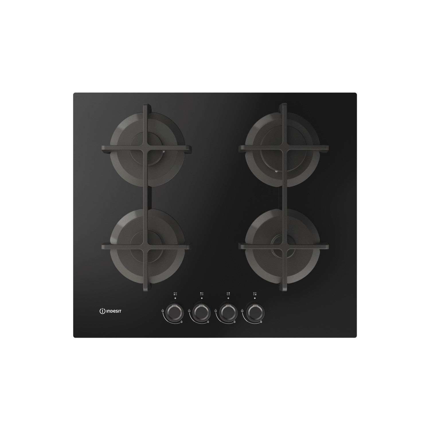 Indesit ING 61T/BK 1 piano gas vetro nero 60cm 4 fuochi griglie in ghisa lavabili in lavastoviglie