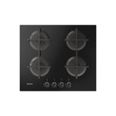 Indesit ING 61T/BK 1 piano gas vetro nero 60cm 4 fuochi griglie in ghisa lavabili in lavastoviglie