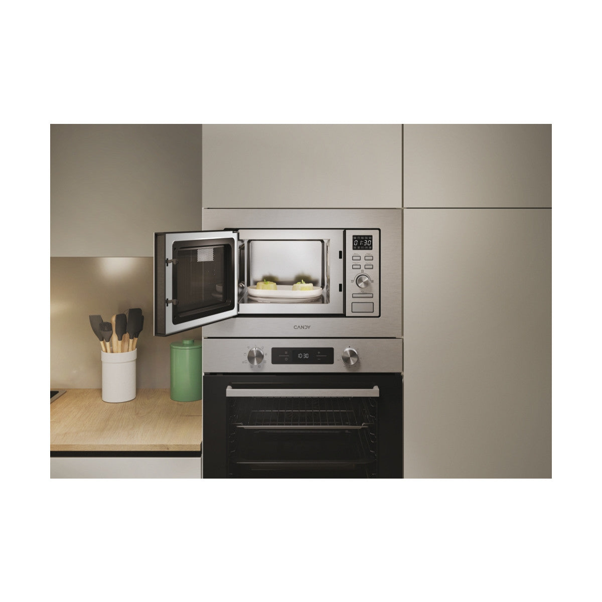 Candy CA38FMW8NG Argento Solo microonde Da incasso 17 L