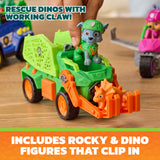 PAW Patrol : The Dino Movie, Rocky Dino Rescue Recycler con compartimento segreto e tenaglia funzionante, 2 action figure e un veicolo, giocattoli per bambine e bambini dai 3 anni in su