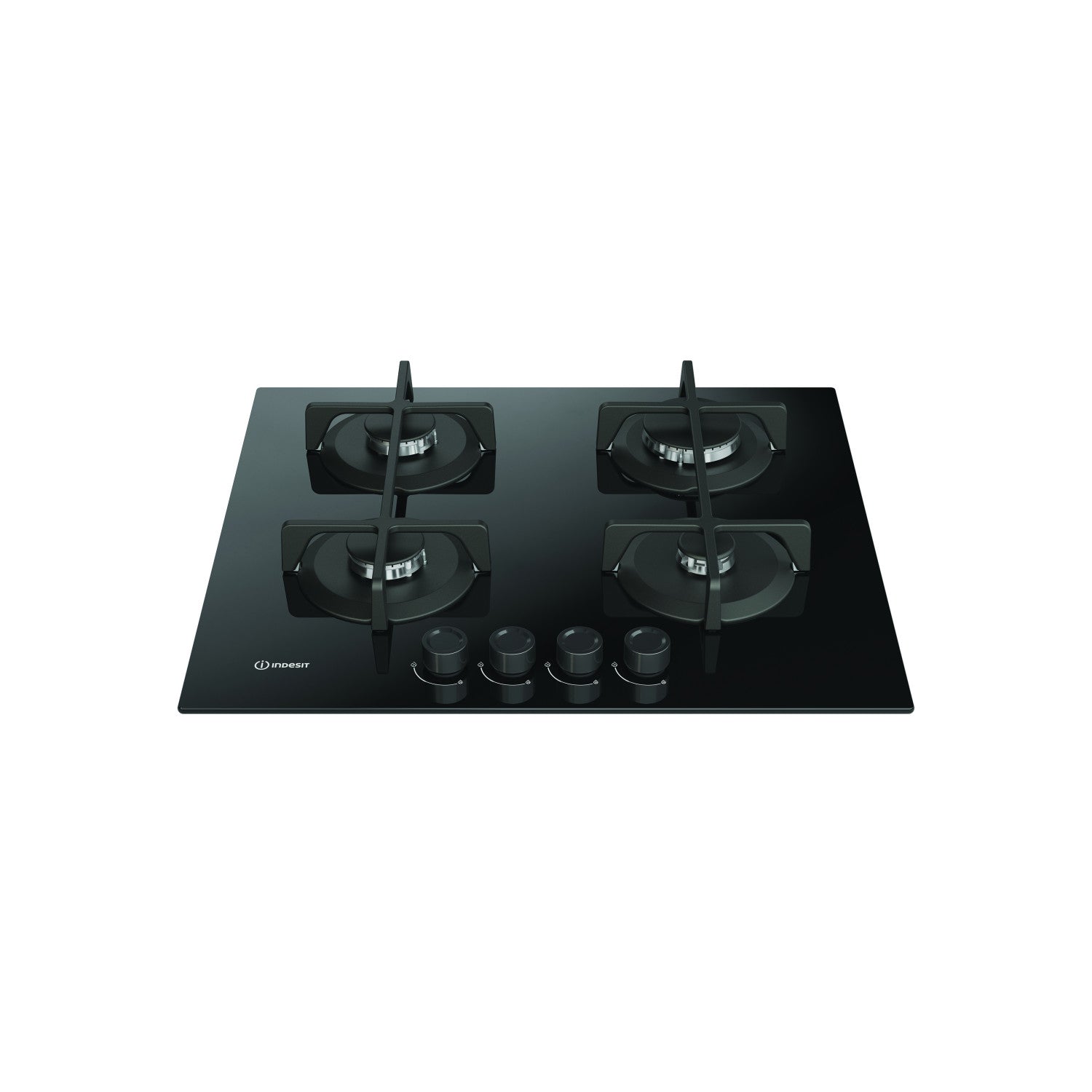 Indesit ING 61T/BK 1 piano gas vetro nero 60cm 4 fuochi griglie in ghisa lavabili in lavastoviglie