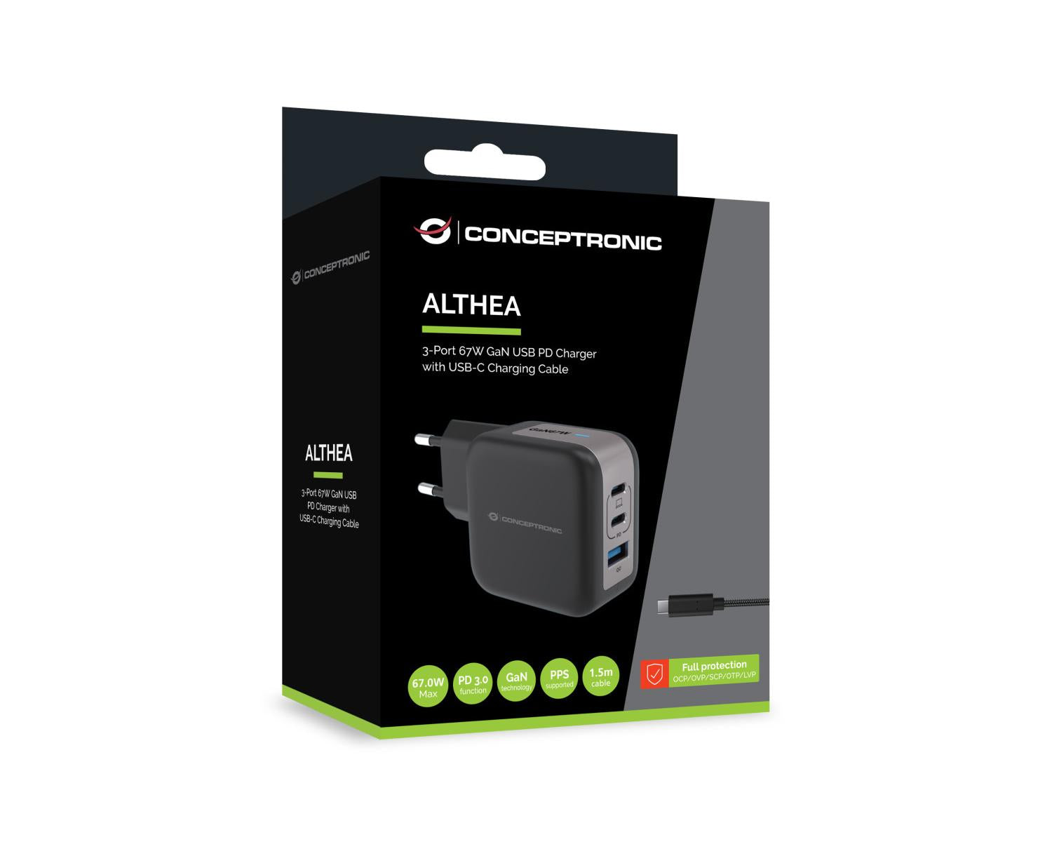 Conceptronic ALTHEA17B Caricabatterie per dispositivi mobili Universale Nero AC Ricarica rapida Interno