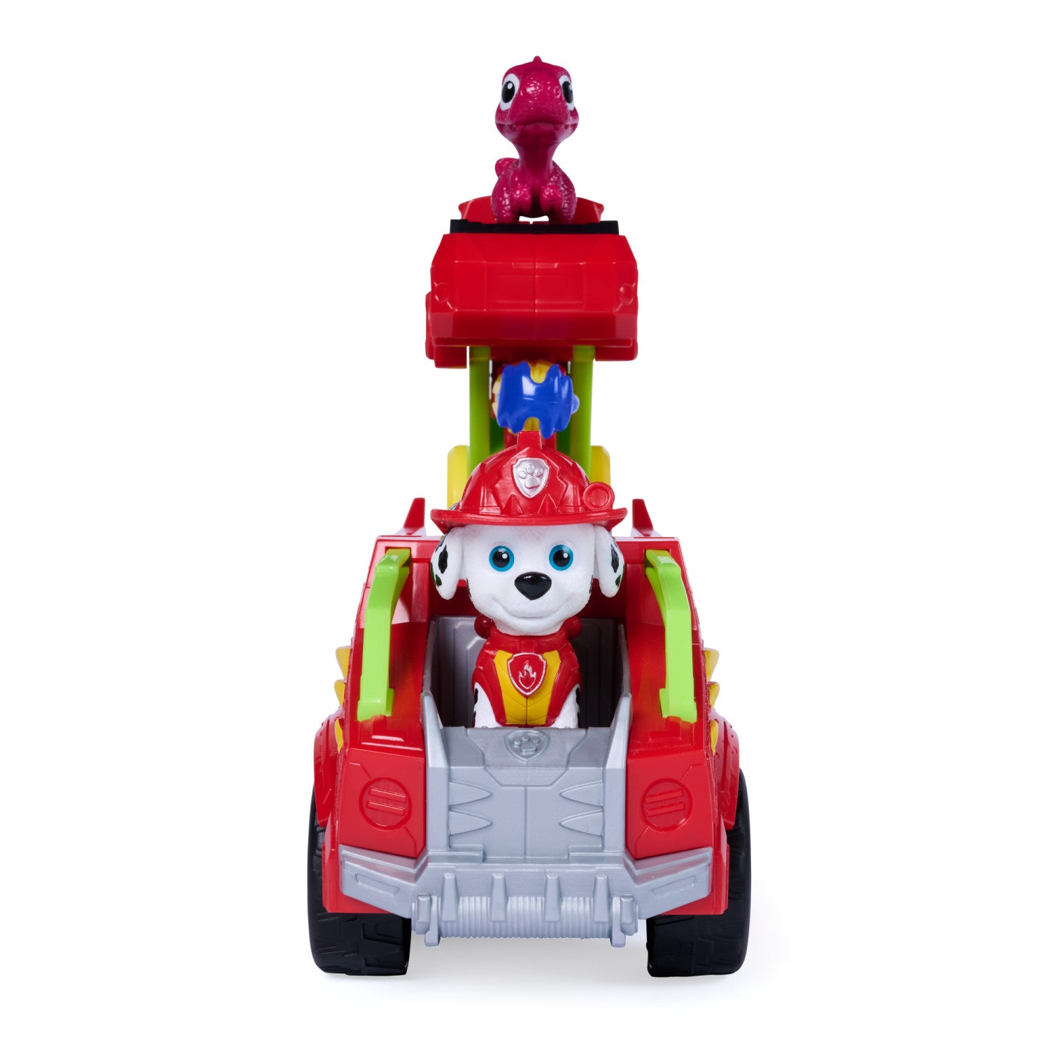 PAW Patrol : The Dino Movie, camion dei pompieri Marshall Dino Rescue con lanciamissili rotante a 360 con 2 action figure, giocattoli per bambine e bambini dai 3 anni in su