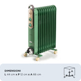 Ariete Linea Vintage 8252 Radiatore a olio Vintage, 11 elementi riscaldanti, 2500W, 3 livelli di potenza, Maniglia e ruote per facile trasporto, Verde