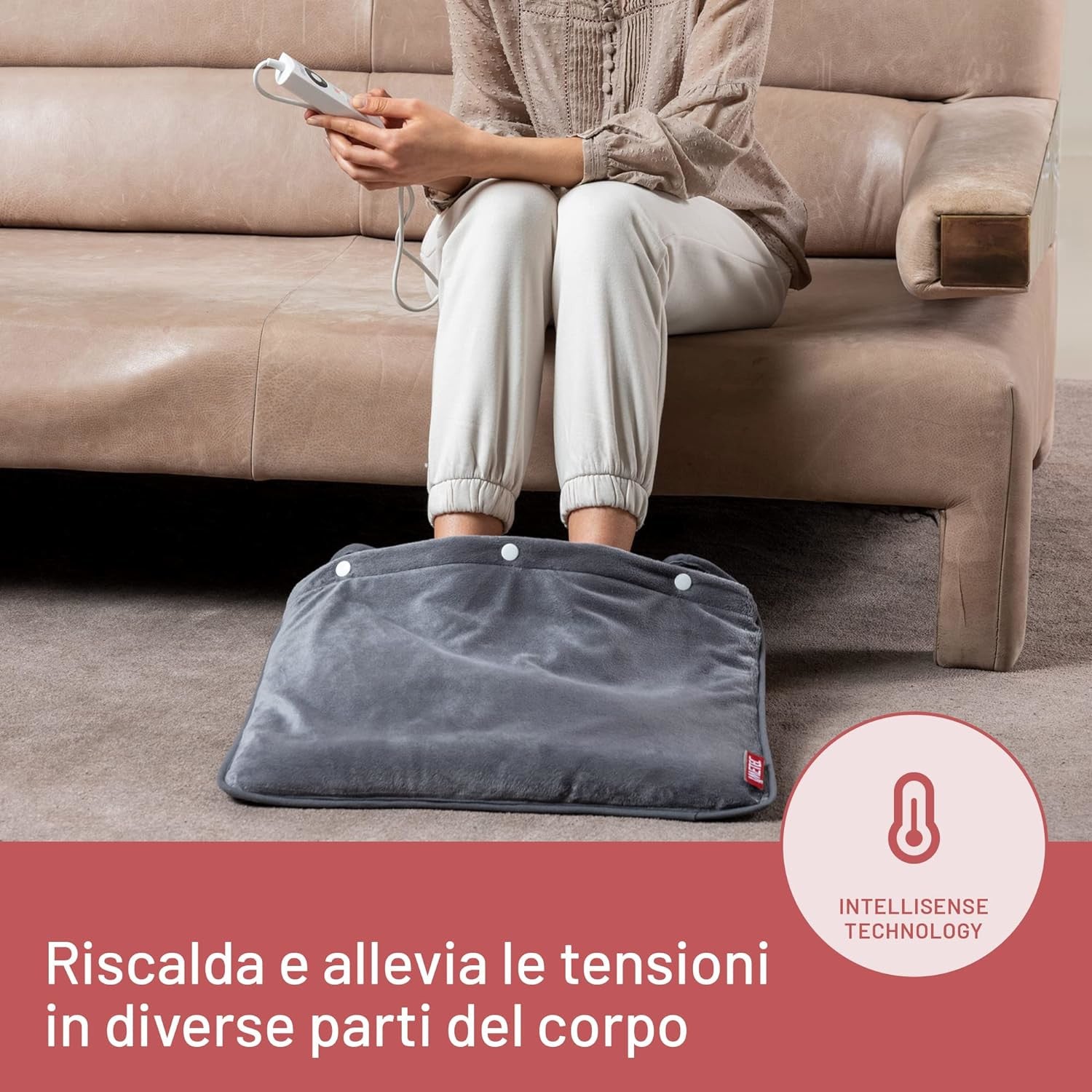 Imetec IntellisenseFeet Scaldapiedi, Tecnologia intellisense, Tessuto morbido, 5 temperature, Autospegnimento, Dispositivo sicurezza electro block, Rivestimento lavabile in lavatrice, 48x50 cm