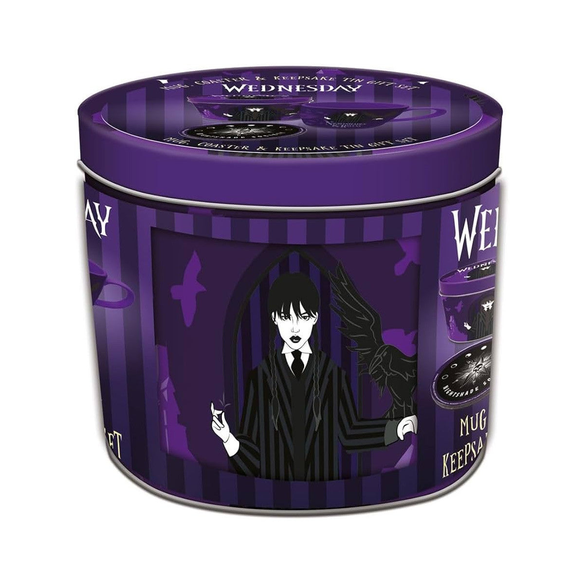 Pyramid Gift Set 2 In 1 Wednesday Nightshades Ravens - Tazza, Sottobicchiere E Scatola Di Latta
