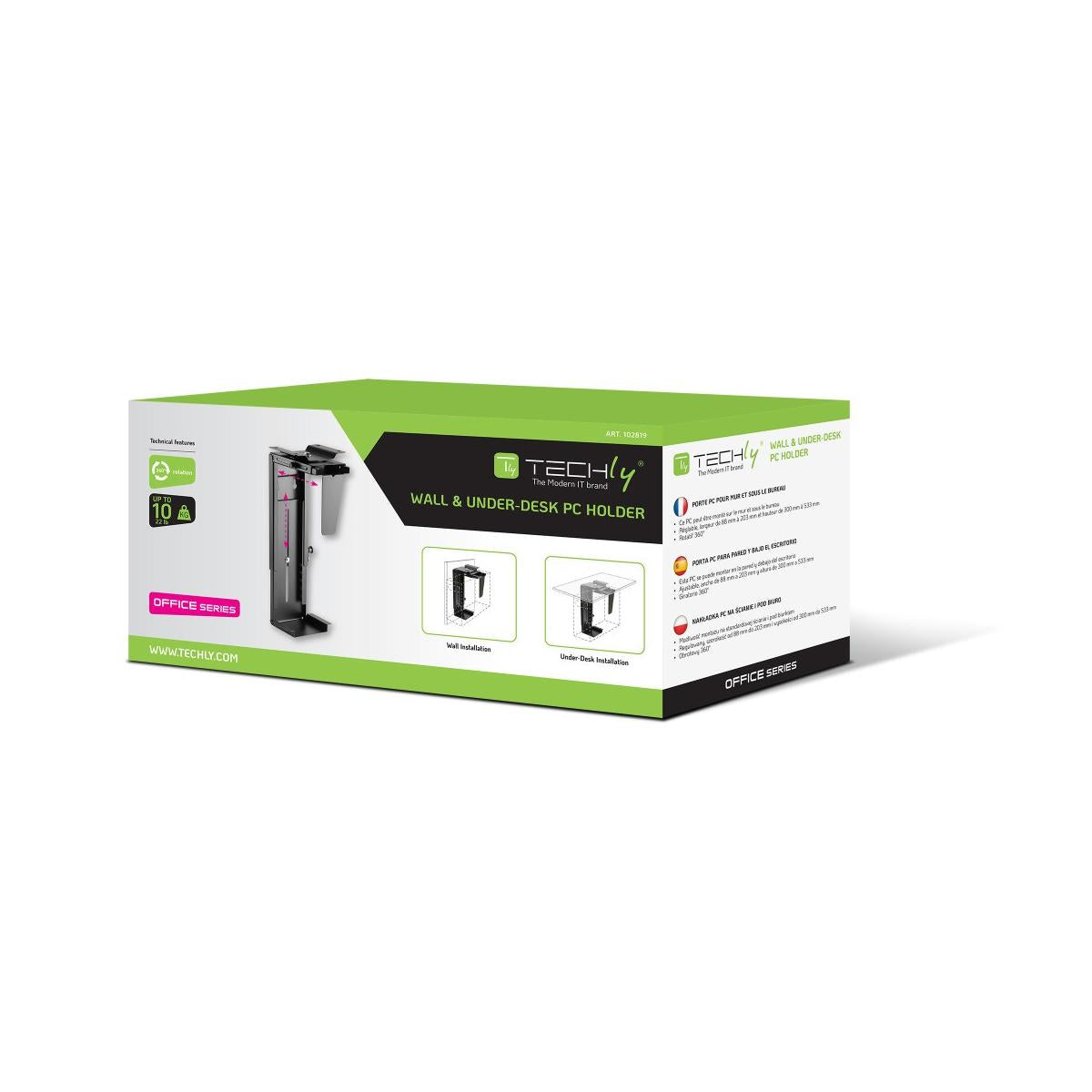 Techly ICA-CS 66 Supporto per CPU Porta CPU sotto scrivania Nero