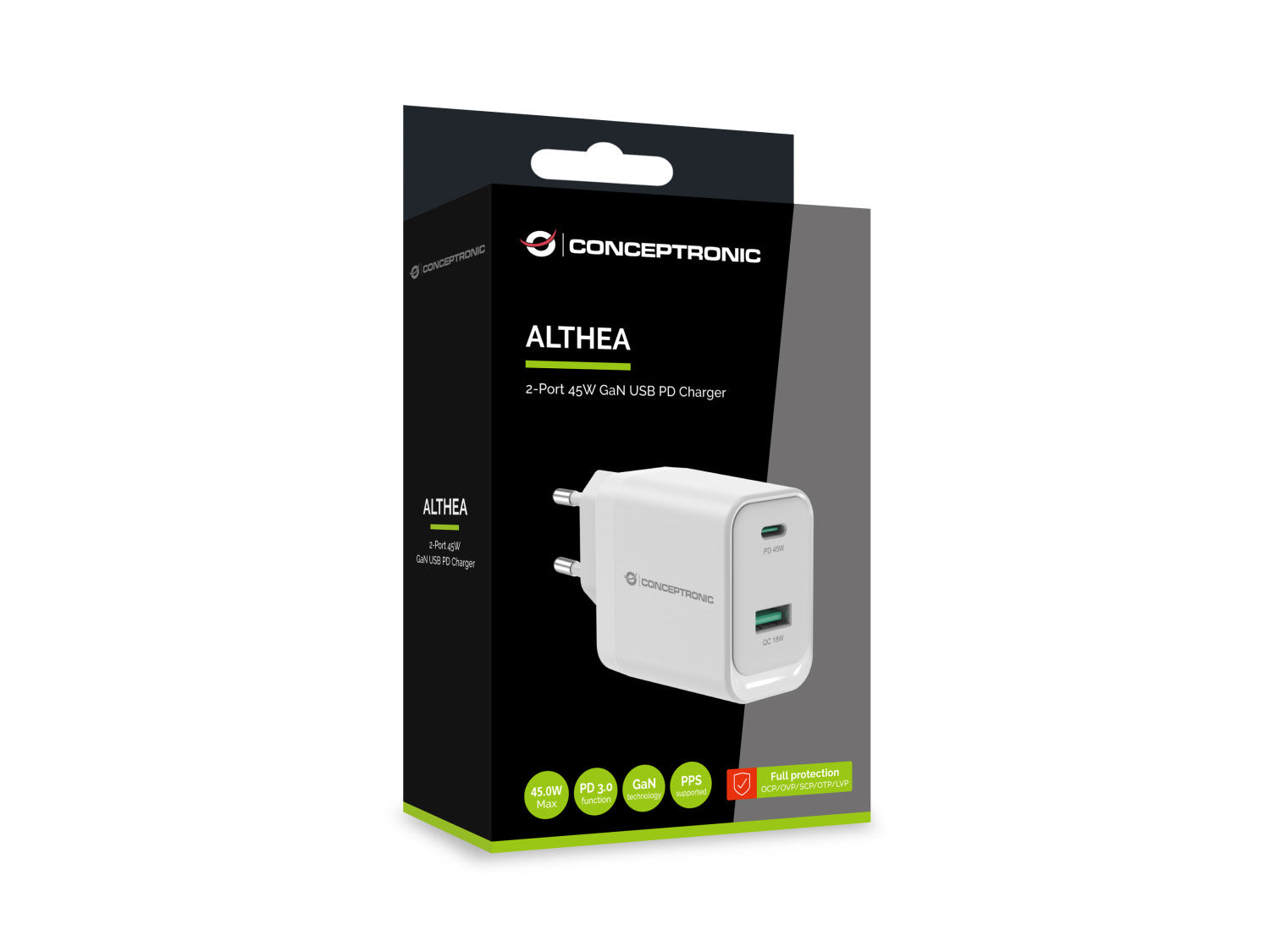 Conceptronic ALTHEA20W45 Caricabatterie per dispositivi mobili Universale Bianco AC Ricarica rapida Interno