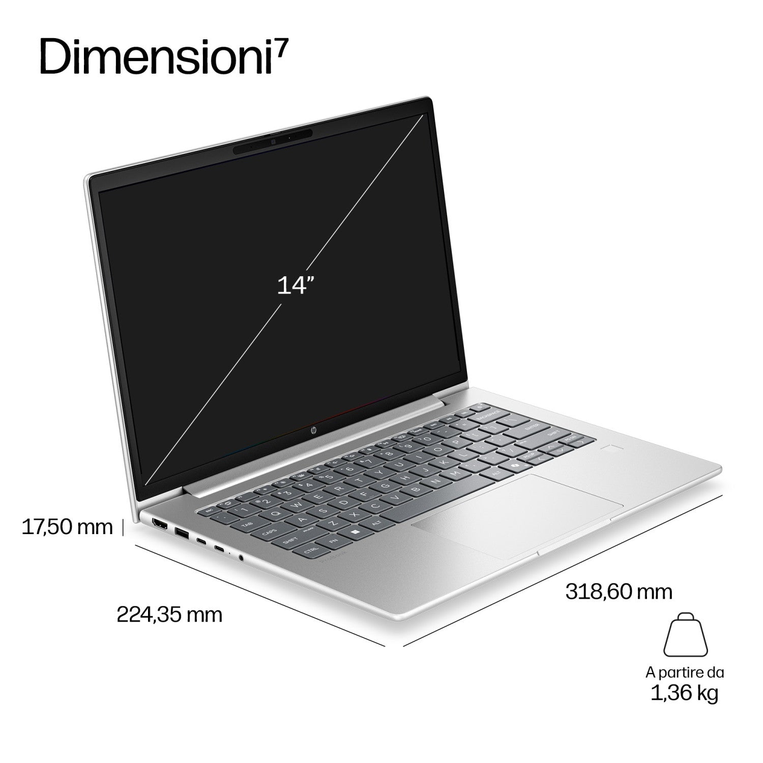 HP DQ6M8AT laptop Intel Core 5 Computer portatile 35,6 cm (14") WUXGA 16 GB LPDDR5x-SDRAM 512 GB SSD Wi-Fi 7 (802.11be) Windows 11 Pro AI PC Argento