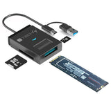 Techly Adattatore USB-A/USB-C a NVMe/SATA M.2 con Lettore Memorie SD/TF Nero