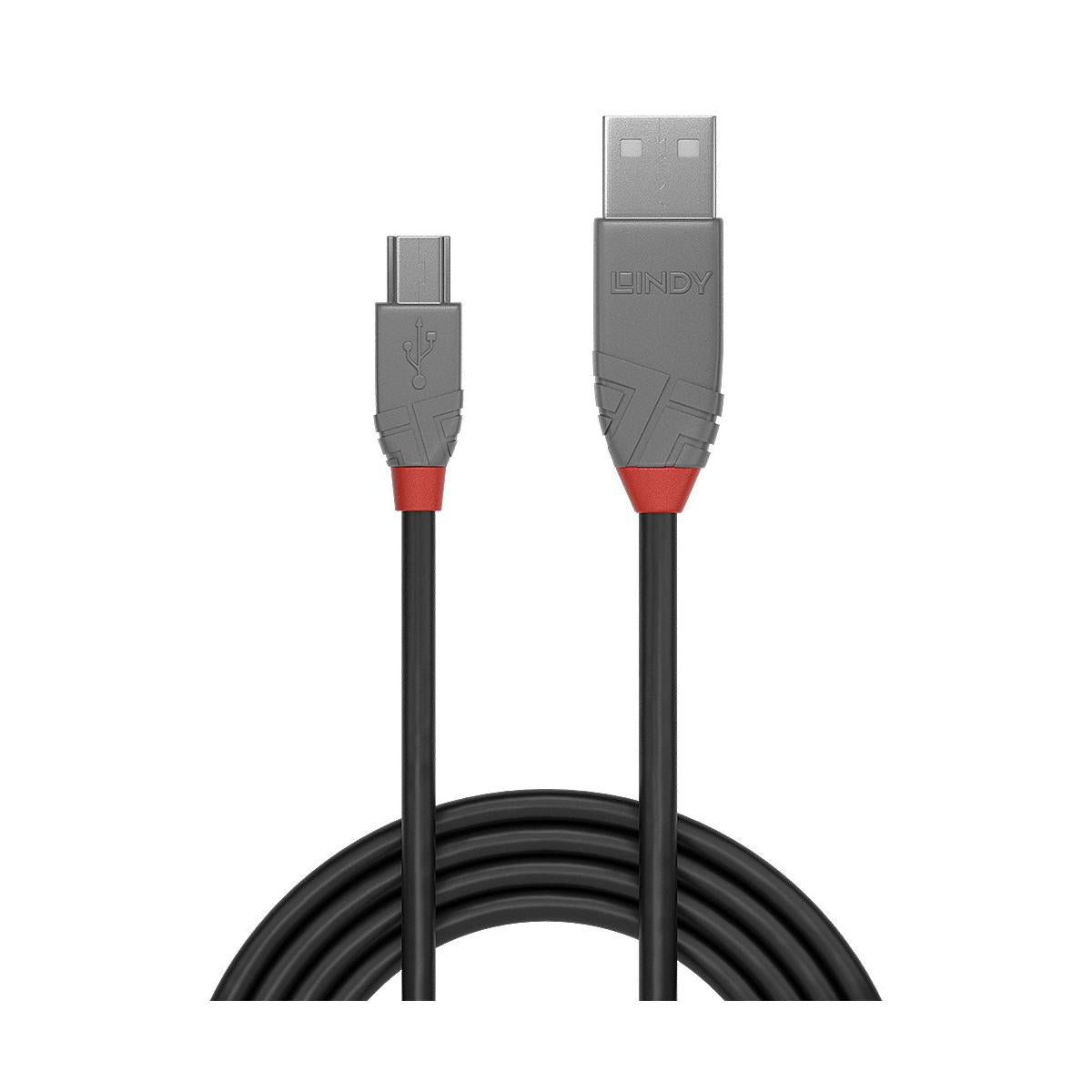Lindy 36722 cavo USB 1 m USB 2.0 USB A Mini-USB B Nero, Grigio
